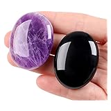 Xiannvxi 2pcs Oval Stones Healing Crystals Stones Amethyst Black Obsidian Gemstones Reiki Natural Polished Palm Pocket Crystal Stone