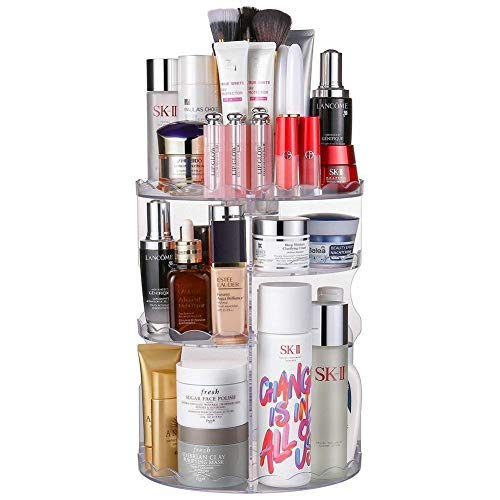 LAVANY Organizador de Maquillaje Ajustable con 360 Grados de Rotación Jerrybox, Caja de Almacenamiento de Cosméticos Multi-Función para Tónicos, Cremas, Brochas (Flower Transparent)