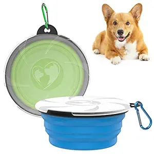 VavoPaw Collapsible Dog Bowl, [2-Pack] Collapsable Silicone Pet Bowl, Expandable for Dog/Cat Water Food Feeding, Portable Travel Pet Bowl for Traveling Camping, Blue + Green