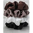 Combo of 4 Satin Silk Scrunchies for hair, Big Hair Scrunchies Satin Hair Ties Ponytail Holder (coffee,brown,black and white)