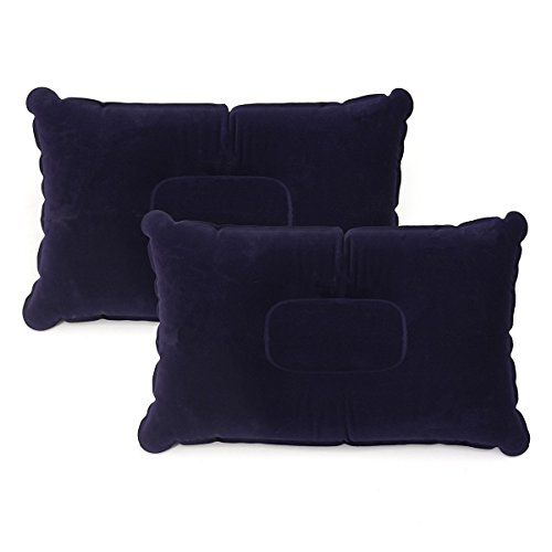 Audew 2x Inflatable Pillow Air Inflatable Travel Camping Pillow Beach Cushion Rest Head Neck Support Sleep Dark blue M