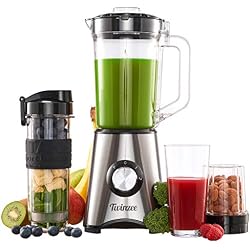 Mixeur Multifonction 700W, Blender Smoothie, Soupe - Jarre 1,2L, Bouteille 2-en-1 570ml, Broyeur et 4 Lames en Acier Inoxydable, Sans BPA