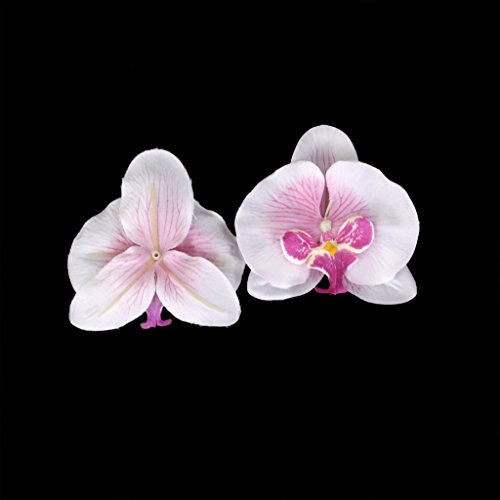 Generic 20x Kunstblumen Orchidee Blumen Köpfe , Schmetterlingsorchidee Blüten Blumenköpfe Hochzeit Dekoration - Weiß mit Lila, 9cm