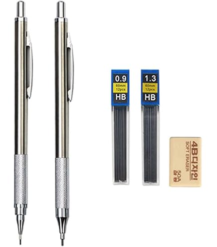 Set Matite Automatiche Metalliche - 4 Misure 0.3/0.5/0.7/2.0mm, Con Portamina E Scatola Regalo, Per Scuola E Ufficio - Foto 5