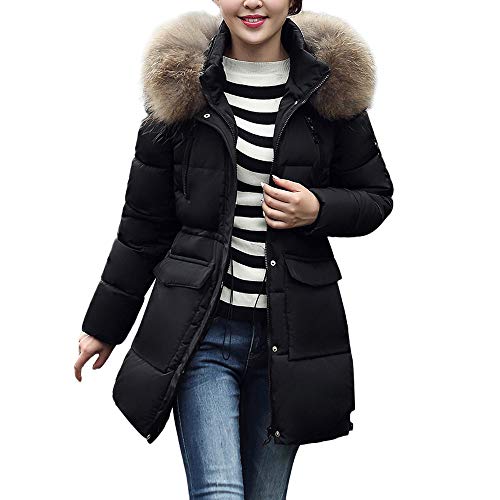 Preisvergleich Produktbild Damen Winterjacke Wintermantel Lang Ronamick Daunenjacken Mäntel Jacken Outwear Frauen Warm Einfarbige Reißverschluss Kunstpelz mit Kapuze Fischschwanz Dick Slim(XXL, Schwarz)