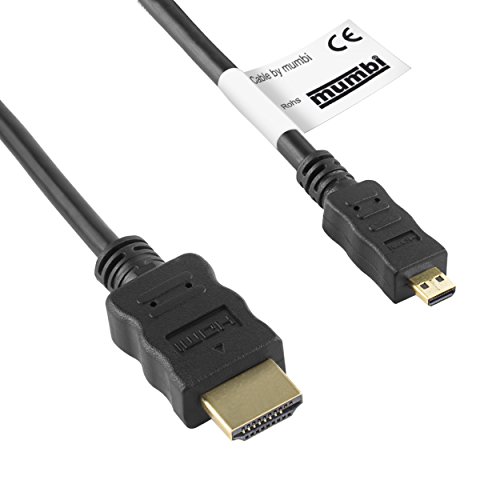 mumbi Micro HDMI Kabel 1080p - vergoldete Kontakte - HDMI Mikro Type D High Speed Kabel HDMI 1.4 / Verbindungskabel 3 Meter