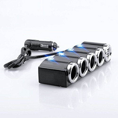 KFZ 12V/24V Auto Verteiler 6 Fach – 4x Zigarettenanzünder Adapter mit 2x USB Ladegerät 120W + Kabel 2in1 microUSB/Lightning für Handy Smartphone GPS Navigation – Ladesteckdosen LED - 7