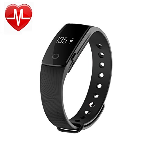 AsiaLONG Aktivitätstracker mit Pulsmesser Bluetooth Fitness Armband Activität Tracker Smart Armband mit Schrittzähler / Schlafanalyse / Kalorienzähler / SMS SNS Vibration Fitness Tracker für Android und IOS (Schwarz)