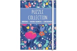 Sixstore A6 ficka resestorlek 3 i 1 Sudoku, ordsökning, korsordsbok, storlek 15 x 10,5 cm med elastiskt band, blå blommig