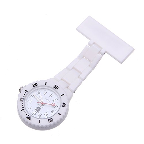 Preisvergleich Produktbild hsy® Schwesternuhr Pulsuhr Ansteckuhr Krankenschwesteruhr Quarz mit Brosche weiß neu