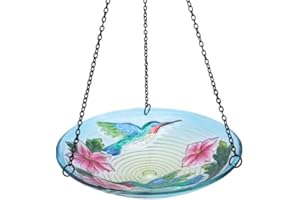 MUMTOP Hanging Bird Bath - Bird Baths for Outdoors, 11 Inch Glass Bird Bath Bowl Bird Feeder for Garden and Patio Decor(Hummingbird)