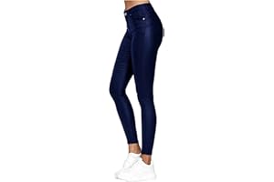 XUEBIN Pantalones elásticos altos para mujer, pantalones ceñidos con aspecto de cuero, mallas de cuero PU de cintura alta, pantalones negros de piel sintética pu leggins