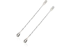 KQNM 2 Piezas 26cm Cuchara de cóctel,Cuchara de Bar,Cuchara de cóctel de Acero Inoxidable,Cuchara Espiral para Mezclar y enrollar Bebidas