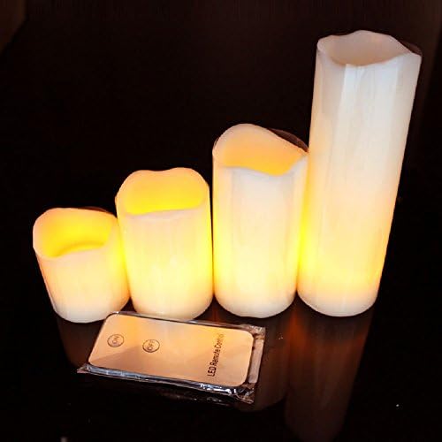 Set of 4 LED Flameless Dripping Tea Candles Real Wax Flickering Tealigts with Remote Control Battery Operated Amber (6"4"3"2")