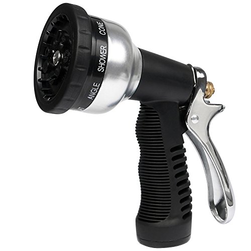 fourHeart Garten Handbrause 9 Funktionen Gartenschlauchdüse Multifunktionale Gartenbrause mit Metall Pistolengriff, Perfekt zum Bewässern des Gartens, Baden von Tieren, Waschen des Autos, Reinigen des Pools – Schwarz - 2