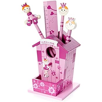 Kinder Rosa Prinzessin Stiftehalter Stiftebox mit hölzernen Bleistiften