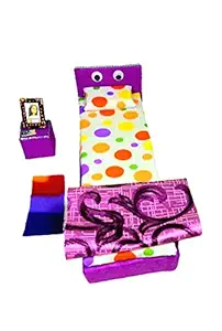 Doll House Bedroom Furniture Accessories Set of Purple Theme with Bed for Doll, Pillow, Blanket, Side Table, Photo Frame, Smartphone Toy & Carpet. 7 pcs Set. Suitable for 10 - 12 inch Doll.