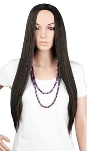 S-noilite 26" Straight Dark Black Half Wig 3/4 Full Head Hair Fall no Bangs Heat Resistant Wig