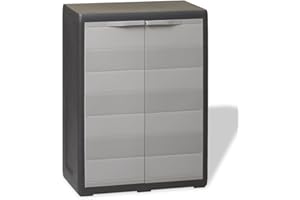 vidaXL Sturdy Garden Storage Cabinet with 1 Ventilated Shelf, Lockable, Compact Design, Black & Grey, Polypropylene, for Patio or Living Room