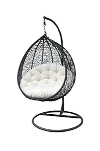 Art GHAR Furniture Outdoor/Indoor/Balcony/Garden/Patio/Hanging Swing Chair with Cushion & Hook/Color-Black