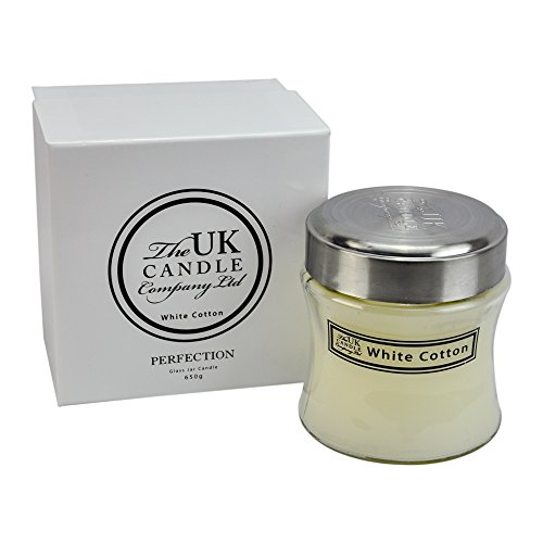 UK Candle Company Large Glass Jar 3 Wick White Cotton Scented Candle 650g in a Box