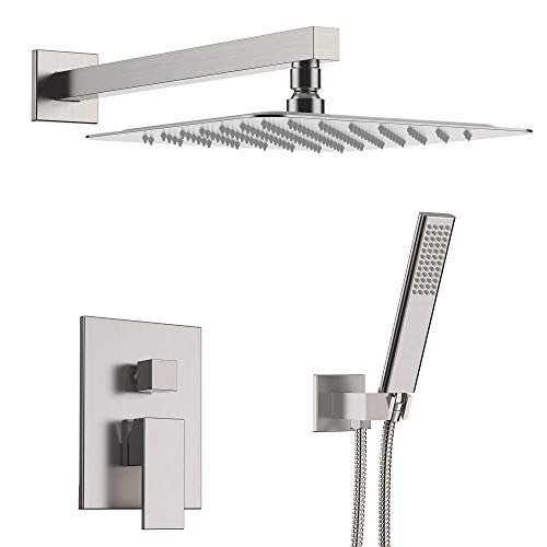 Preisvergleich Produktbild HUIJIN1 Gebürstete Nickel-Niederschlagsduschkopfanlage, handgehaltener Duschkopf, Wanddusch-Kombi-Set, 8" Square Duschkopf, poliertes Chrom, für Badezimmer