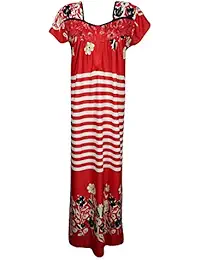 Indiatrendzs Women Nighty Floral Striped Printed Satin Nightwear Lace Work On It (Bust 44)