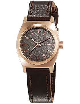 Nixon Damen-Armbanduhr Small Time Teller Rose Gold Gun Brown Analog Quarz Leder A5092001-00