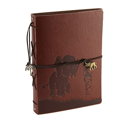 QC Life Album Photo Couverture en Cuir pour Scrapbook 60 Pages Livre De Mémoire en Papier Noir Anniversaire De Mariage Cadeaux De Noël Cadeaux(Éléphant)