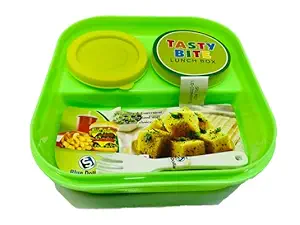EEEEZEEE 3 Compartment Tasty Bite Lunch Box for Girls, Boys and Kids School -Random Color
