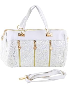 Homgrace Damen Handtaschen Retro Henkeltaschen Spitze Leder Tasche Schultertasche mit Metalldekoration