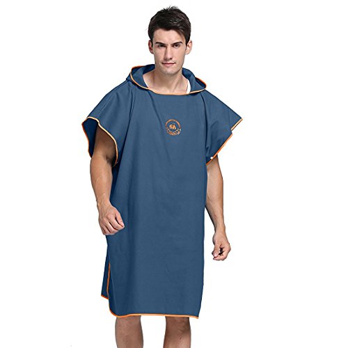 Preisvergleich Produktbild G WELL Kapuzen-Poncho Mikrofaser Strand Badeponcho Bademantel Kapuzenhandtuch Duschtuch Badetuch Schwimmen dunkelblau