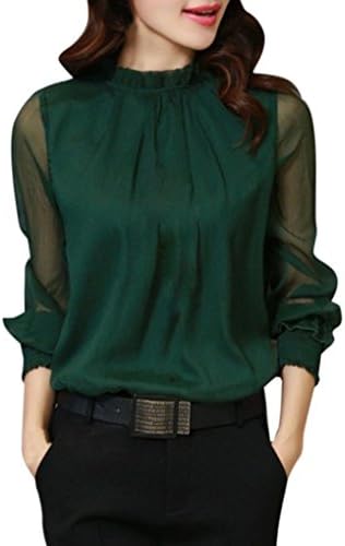 Womens Blouse Sunday 2018 Newest Fashion Ladies Chiffon Elegant Loose Ruffles Long Sleeve Sexy Blouse Casual Tops T-Shirt Spring Autumn Clothes (M, Green)