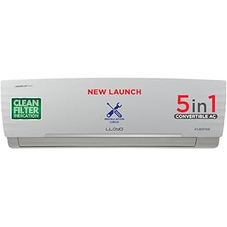 Lloyd 1.5 Ton 5 Star Inverter Split AC (5 in 1 Convertible, Cools Even at 52°C, Smart 4 Way Air Swing, Turbo Cool, Anti Corrosion Coating, 100% Copper