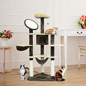 HOMCOM PawHut Rascador para Gatos 153x65x50 cm Arbol para Arañar Poste Centro De Actividades Gato Color Marron