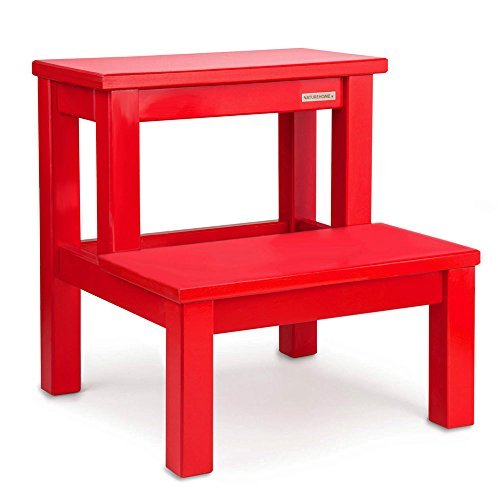 Preisvergleich Produktbild NATUREHOME Tritthocker zweistufig Massivholz Buche Rot lackiert Trittstufe Hocker Schemel Basic