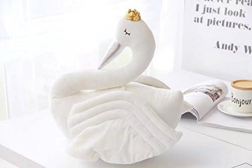 40cm, Short plush crown swan doll holding pillow sleeping toy (white)