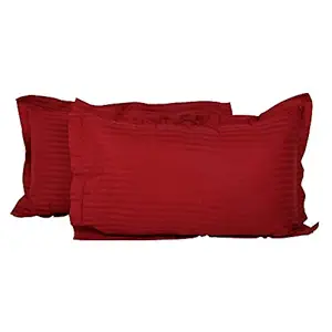 Clasiko 100% Cotton Maroon Pillow Covers; Design - Satin Stripes; Size - 17x27 inches; Color Fastness Guarantee