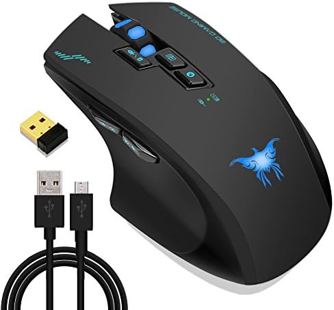 Hotyet Rechargeable Laptop Wireless Mouse 2in1 Wired & Wireless Optical Computer PC Gaming Macbook mice with USB,2.4GHz,2400 DPI 4 Levels,8 Buttons,3 Colors Lights
