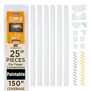 SimpleCord Cable Concealer On-Wall Cord Cover Raceway Kit - Cable Management System to Hide Cables, Cords, or Wires - Cord Organizer for TVs and Computers