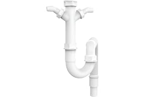 VARIOSAN Sifone tubolare flessibile 11497, 1 1/2", 2 attacchi per elettrodomestici a sifone 1", per lavello della cucina, lavastoviglie e lavatrice