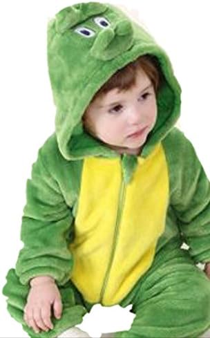 Harrowandsmith British fashion store animal style boy's soft warm comfortable green dinosaur pajamas Oneies playsuit Rompers sleepwear (9months)