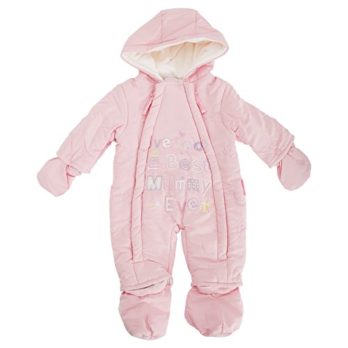 Baby Girls Best Mummy Hooded Winter Outdoor Snowsuit/Romper (6-12 Months) (Light Pink)