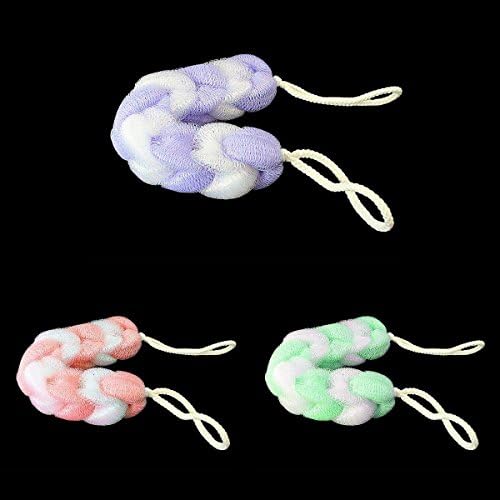 HK Home Bath SCRUNCHIE BACK SCRUBBER -Bath Shower Scrunchie, Rope Handles & Exfoliators Includes MOBILE Eraser