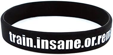 Fitness &amp; Bodybuilding Wristband Bracelet TRAIN INSANE OR REMAIN THE SAME Black Large Men Women Crossfit Silicone