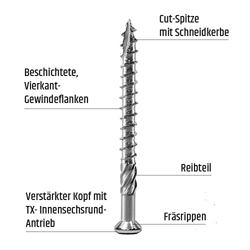 400 Stück T-INOX 5 x 50 Terrassenschrauben C1 Edelstahl gehärtet Torx, inkl. Wera TX 25 Edelstahl Bit, Terassenschrauben, Terrassenschraube AISI 410 martensitisch - 2
