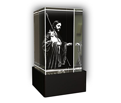 AADYA CRYSTAL Gifts - 3D Photo Engraved Jesus Christ Crystal Cube 6x4x4 cm LED Light Base