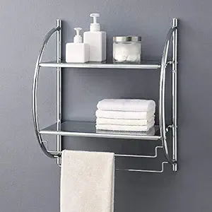 Plantex High Grade Stainless Steel Wall Mount 2 Tier Bathroom Shelf/Double Towel Rack for Bathroom/Towel Stand/Bathroom Accessories (Chrome-Silver)