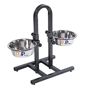 RvPaws Dog Feeding Bowl with Adjustable Stand, U -Type Elevated Double Diner Set of 2 Steel Bowl with Stand (Large)