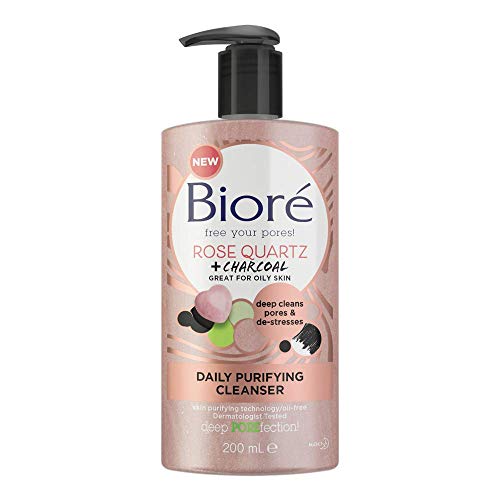 Biore Rose Quartz and Charcoal Daily Purifying Face Wash Cleanser for Oily Skin, 200 ml